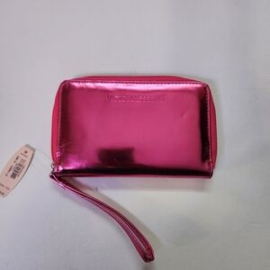 Victoria's Secret Wristlet Zip Around Metallic Hot Pink Wallet 5in X 7in